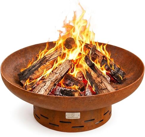 KOL Fire Pit for Outside Wood Burning, 35.5 Inch Large Round Firepit Bowl Outdoor and Patio, Heavy-Duty Bonfire Pit Oxidized Finish, Free-Standing, Camping Backyard Terrace in Saudi Arabia