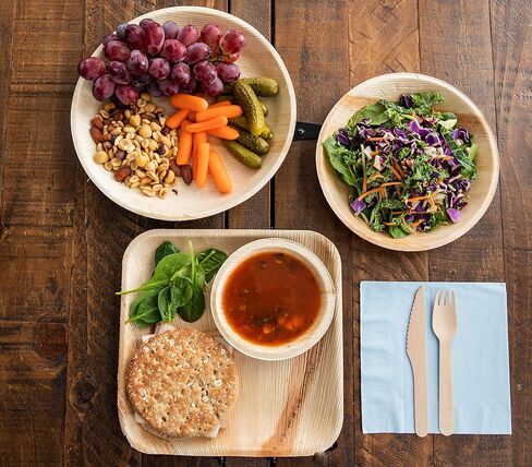 Raj Bamboo Bulk Bowls 7" 200 Square Bowl Bamboo Bowls Disposable, Decorative Compostable Tableware for wedding, Lunch, Dinner, Birthday, Camping, Outdoor BBQ, Picnic in Saudi Arabia