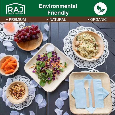Raj Bamboo Bulk Bowls 7" 200 Square Bowl Bamboo Bowls Disposable, Decorative Compostable Tableware for wedding, Lunch, Dinner, Birthday, Camping, Outdoor BBQ, Picnic in Saudi Arabia