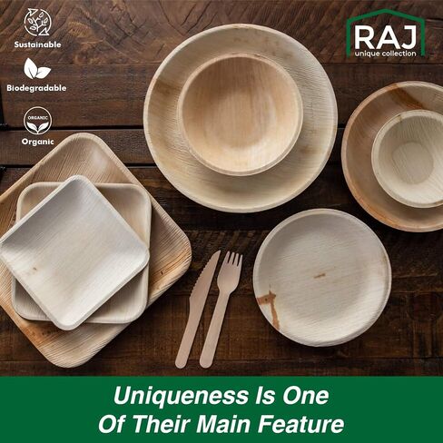 Raj Bamboo Bulk Bowls 7" 200 Square Bowl Bamboo Bowls Disposable, Decorative Compostable Tableware for wedding, Lunch, Dinner, Birthday, Camping, Outdoor BBQ, Picnic in Saudi Arabia