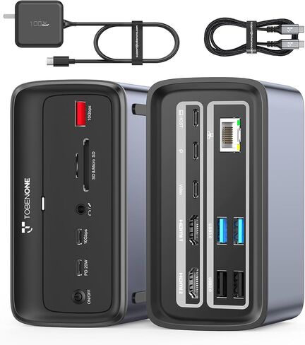 TobenONE MacBook Pro Docking Station Dual 4K Monitor, 150W Charger, 7 USB | Plug and Play, Laptop Docking Station Stand for MacBook M1-M5 Pro/Max, 10Gbps/PD 30W, 2.5G Ethernet, for Home, Office, Studio in Saudi Arabia