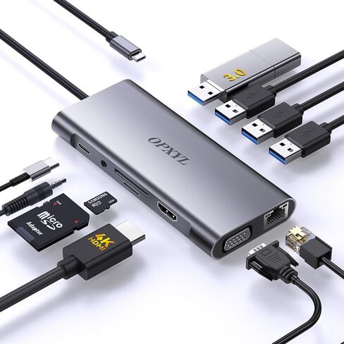 OPXYL 11-in-1 USB C Hub Multiport Adapter, USB C Docking Station with 4K HDMI, VGA 1080P, 100W PD, Ethernet, SD/TF, Audio, USB 3.0 Port, Laptop Dock for MacBook Pro/Air, iPad, Windows in Saudi Arabia