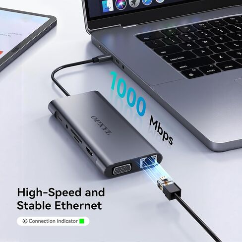 OPXYL 11-in-1 USB C Hub Multiport Adapter, USB C Docking Station with 4K HDMI, VGA 1080P, 100W PD, Ethernet, SD/TF, Audio, USB 3.0 Port, Laptop Dock for MacBook Pro/Air, iPad, Windows in Saudi Arabia