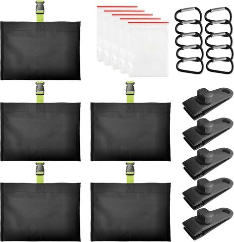 Boat Cover Sand Bags, 5 Pack Boat Cover Weights, 600D Oxford Marine Grade Fabric Sandbags for Weight, Windproof Weighted Sandbags for Mooring Kit, with Carabiners & Tarp Clips for Boat RV Canopy in Saudi Arabia