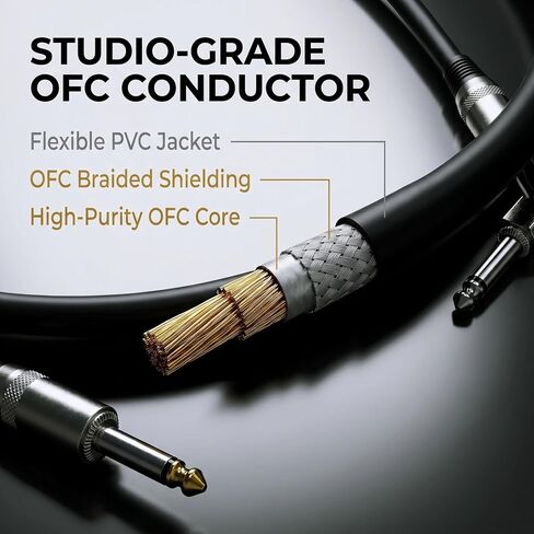 1/4" TS Right Angle to 1/4" TS Straight Speaker Cable, 6FT, 12AWG | OFC Shielded, For Amplifier, DJ PA Speaker in Saudi Arabia