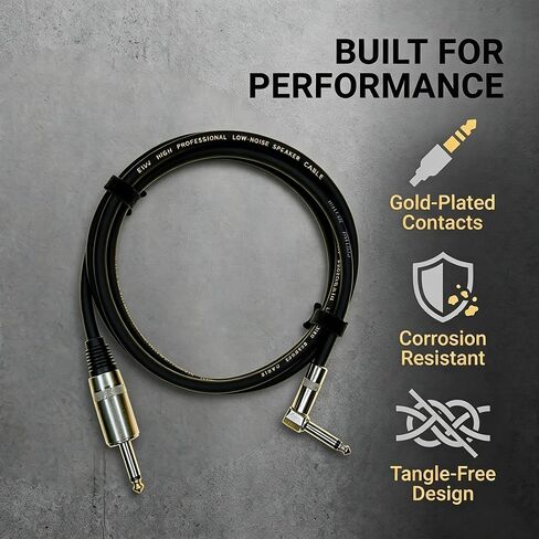 1/4" TS Right Angle to 1/4" TS Straight Speaker Cable, 6FT, 12AWG | OFC Shielded, For Amplifier, DJ PA Speaker in Saudi Arabia