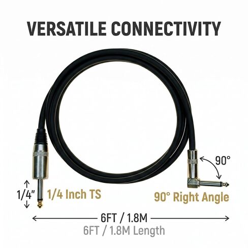 1/4" TS Right Angle to 1/4" TS Straight Speaker Cable, 6FT, 12AWG | OFC Shielded, For Amplifier, DJ PA Speaker in Saudi Arabia