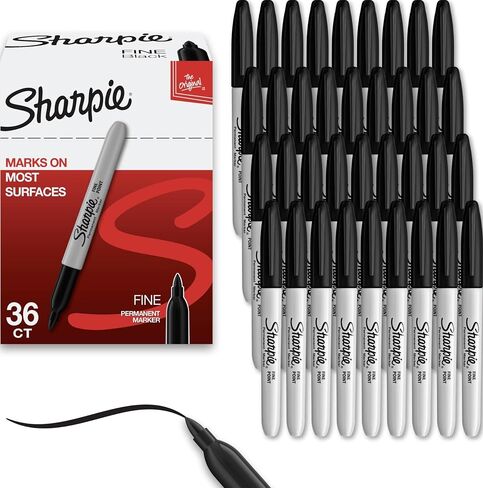 Sharpie Permanent Markers, Bulk Set, Fine Tip Markers, For Plastic, Metal, Wood, And More, Black, 36 Count in Kuwait