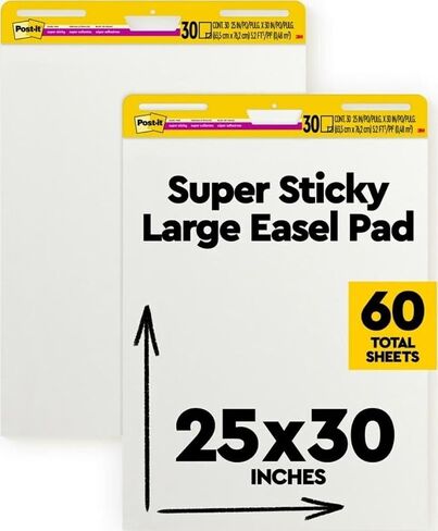 Post-it Super Sticky Easel Pad, 25 x 30 in, White, 2 Pads | Premium Self Stick Flip Chart Paper, Anchor Chart, Office Supplies & School Supplies, Great for Teachers and Students in Kuwait