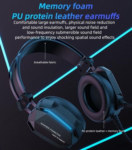 Gaming Headset, Wired, 3D Surround Sound, RGB Light | Memory Foam Earmuffs, USB and 3.5mm for PC and Console, Headphones Wired Gaming in Kuwait