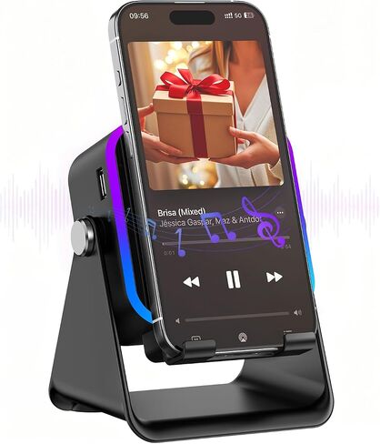Gifts for Men Tech Gadgets Wireless Induction Speaker with Phone Stand | 5-in-1 Bluetooth Speaker with RGB Light, Adjustable Desk Phone Holder with Emergency Charging for Home Office Kitchen Use in Saudi Arabia