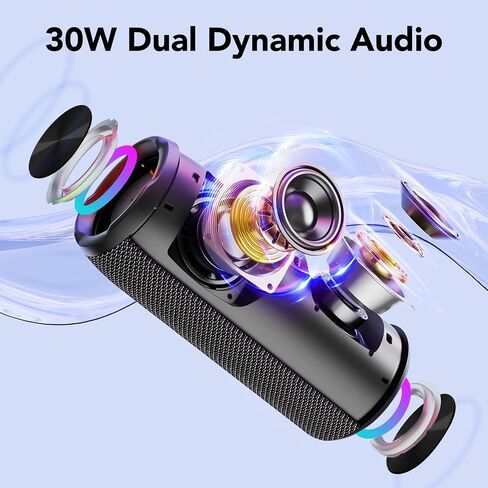 Portable Bluetooth Speaker, Bluetooth 5.4 Speaker, 30W Dual Speaker, 2.0 Channel, Deep Bass, 30H Playtime, Colorful RGB Lights, IPX7 Waterproof, TWS pairing for Outdoor/Home/Party/Travel, Gift Ideas in Saudi Arabia