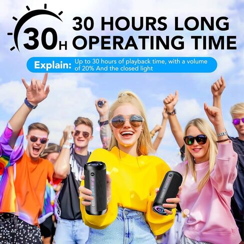 Portable Bluetooth Speaker, Bluetooth 5.4 Speaker, 30W Dual Speaker, 2.0 Channel, Deep Bass, 30H Playtime, Colorful RGB Lights, IPX7 Waterproof, TWS pairing for Outdoor/Home/Party/Travel, Gift Ideas in Saudi Arabia