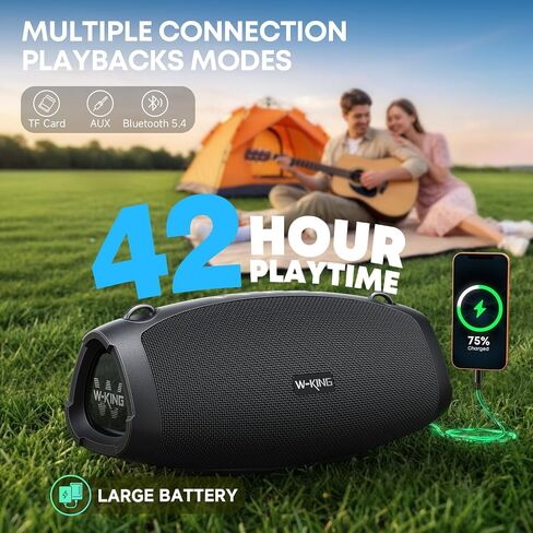 مكبر صوت بلوتوث W-KING، مكبرات صوت محمولة خارجية عالية الصوت بقدرة 120 وات IPX6 | Boombox Bluetooth اللاسلكي، مكبر صوت كبير للحفلات مقاوم للماء، مشعات ثلاثية سلبية بقدرة 70 وات - صوت جهير عميق/مضخم صوت*2، 42 ساعة، TF، EQ in Kuwait