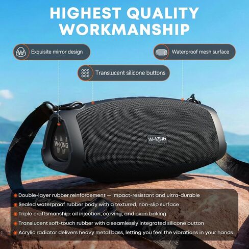 مكبر صوت بلوتوث W-KING، مكبرات صوت محمولة خارجية عالية الصوت بقدرة 120 وات IPX6 | Boombox Bluetooth اللاسلكي، مكبر صوت كبير للحفلات مقاوم للماء، مشعات ثلاثية سلبية بقدرة 70 وات - صوت جهير عميق/مضخم صوت*2، 42 ساعة، TF، EQ in Kuwait