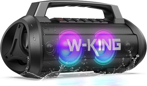 مكبر صوت بلوتوث محمول W-KING، 120 وات Peak Loud Bass Boombox خارجي | مضخم صوت 70 وات، زوج استريو، جهير عميق، 4 برامج تشغيل، IPX6، BT5.4، EQ، 42H، RGB، TF، مكبر صوت خارجي لاسلكي، موسيقى حفلات 110 ديسيبل in Kuwait