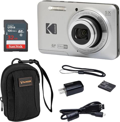KODAK PIXPRO FZ55-BK 16MP Digital Camera 5X Optical Zoom 28mm Wide Angle 1080P Full HD Video 2.7" LCD Vlogging Camera. Bundle with SD Card and Slinger Camera Bag (Silver) in Saudi Arabia