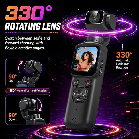 4K Vlogging Camera 330°Rotating Lens Digital Pocket Cameras for YouTube | Face Tracking Vlog Camera, Fast Autofocus 75MP Portable Video Camera with WiFi Webcam 1.72"Touch Screen for TikTok in Saudi Arabia