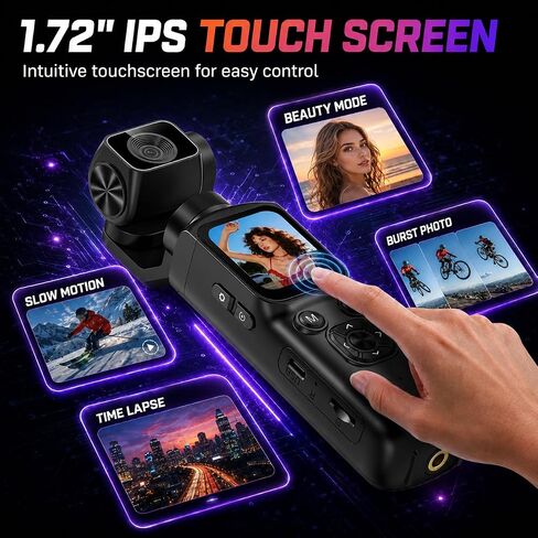 4K Vlogging Camera 330°Rotating Lens Digital Pocket Cameras for YouTube | Face Tracking Vlog Camera, Fast Autofocus 75MP Portable Video Camera with WiFi Webcam 1.72"Touch Screen for TikTok in Saudi Arabia