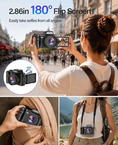 Maxmango D75 Digital Camera for Photography - 5K WiFi Vlogging Camera for YouTube 3" 180° Flip Screen 18X Digital Zoom Compact Travel Cameras with 16GB TF Card Black for Beginners in Saudi Arabia