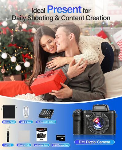Maxmango D75 Digital Camera for Photography - 5K WiFi Vlogging Camera for YouTube 3" 180° Flip Screen 18X Digital Zoom Compact Travel Cameras with 16GB TF Card Black for Beginners in Saudi Arabia