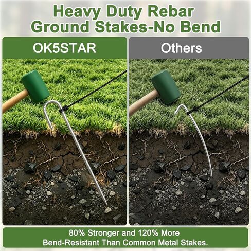12 Inch J Hook Rebar Stakes 30 Pcs, Heavy Duty Metal Tent Stakes | 5/16" Diameter Galvanized Steel Ground Stakes Fence Stakes for Canopy, Tarp, Inflatables, Yard Decorations, Camping, Garden in Saudi Arabia