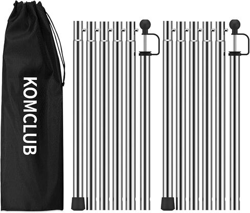 KOMCLUB Telescoping Tent Poles Adjustable Tarp Poles Camping Stainless Steel Lightweight Tent Poles for Trap Sun Sails Canopy Awning Shelter Backpacking Hiking 78 in Set of 2 | Stainless Steel Lightweight Tent Poles for Trap Sun Sails Canopy Awning Shelte in Saudi Arabia