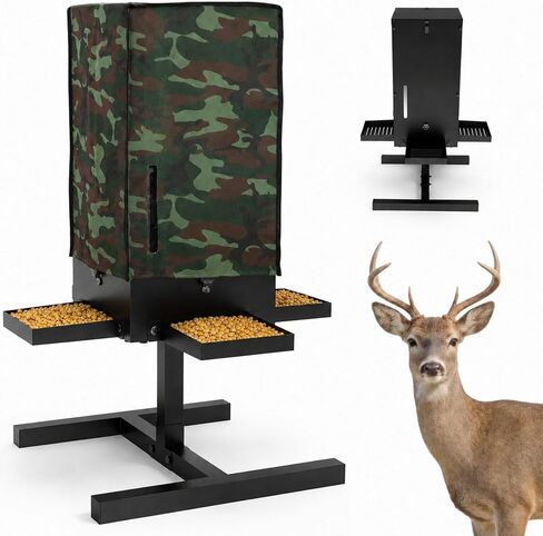 80 lbs Deer Feeder, Gravity Deer Feeder w/Adjustable Feed Outlet | 4 Feeding Tray, View Window, Weatherproof Camo Cover, Metal Deer Feeders for Woodland, Farm, Ranch & Hunting Grounds in Saudi Arabia