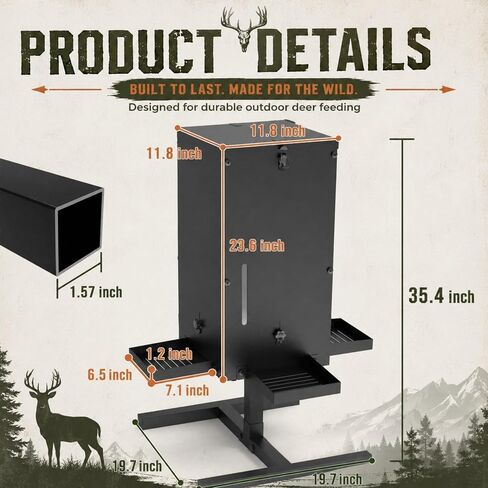 80 lbs Deer Feeder, Gravity Deer Feeder w/Adjustable Feed Outlet | 4 Feeding Tray, View Window, Weatherproof Camo Cover, Metal Deer Feeders for Woodland, Farm, Ranch & Hunting Grounds in Saudi Arabia