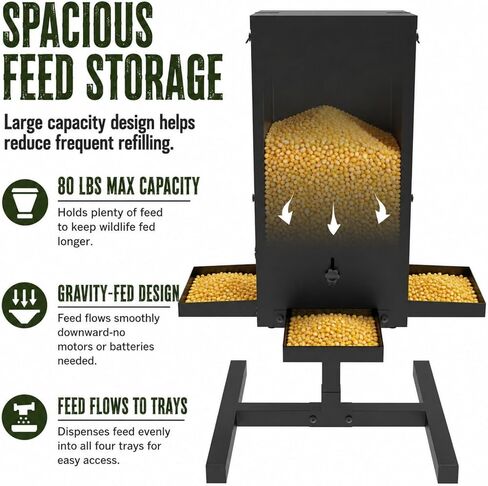 80 lbs Deer Feeder, Gravity Deer Feeder w/Adjustable Feed Outlet | 4 Feeding Tray, View Window, Weatherproof Camo Cover, Metal Deer Feeders for Woodland, Farm, Ranch & Hunting Grounds in Saudi Arabia
