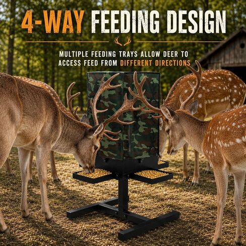 80 lbs Deer Feeder, Gravity Deer Feeder w/Adjustable Feed Outlet | 4 Feeding Tray, View Window, Weatherproof Camo Cover, Metal Deer Feeders for Woodland, Farm, Ranch & Hunting Grounds in Saudi Arabia