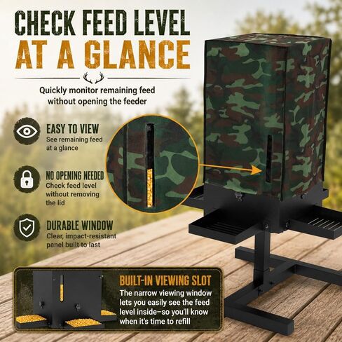80 lbs Deer Feeder, Gravity Deer Feeder w/Adjustable Feed Outlet | 4 Feeding Tray, View Window, Weatherproof Camo Cover, Metal Deer Feeders for Woodland, Farm, Ranch & Hunting Grounds in Saudi Arabia