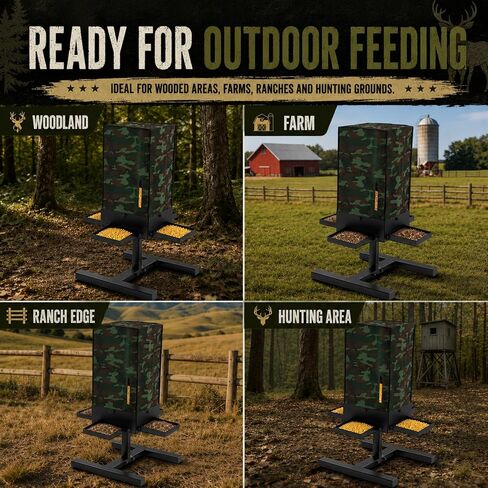 80 lbs Deer Feeder, Gravity Deer Feeder w/Adjustable Feed Outlet | 4 Feeding Tray, View Window, Weatherproof Camo Cover, Metal Deer Feeders for Woodland, Farm, Ranch & Hunting Grounds in Saudi Arabia