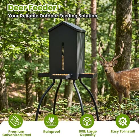 80LBS Deer Feeder, Heavy Duty Steel with 4 Feeding Tray, Waterproof & Anti-tip Automatic Feeder for Outdoor Hunting Game Feeding in Saudi Arabia