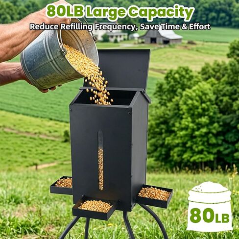 80LBS Deer Feeder, Heavy Duty Steel with 4 Feeding Tray, Waterproof & Anti-tip Automatic Feeder for Outdoor Hunting Game Feeding in Saudi Arabia