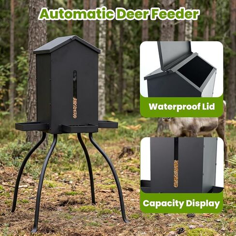 80LBS Deer Feeder, Heavy Duty Steel with 4 Feeding Tray, Waterproof & Anti-tip Automatic Feeder for Outdoor Hunting Game Feeding in Saudi Arabia