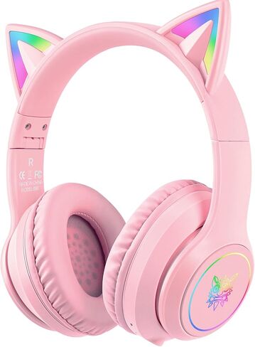 Cat Ear Bluetooth Headphones for Kids & Adults, 55H Play Time, Wireless Foldable & Wired Multi-Function LED Light Up Over Ear Headphones with Mic and Volume Control for iPhone/iPad/Laptop/PC in Saudi Arabia