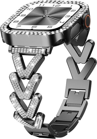 سوار Diamond Bling مع حافظة متوافقة مع أحزمة Apple Watch للنساء | خيارات الحجم لسلسلة ساعات Apple 11/10/9/8/7/SE/6/5/4/3/2/1/Ultra-38mm 40mm 41mm 42mm 44mm 45mm 46mm، سوار معدني فاخر in Kuwait