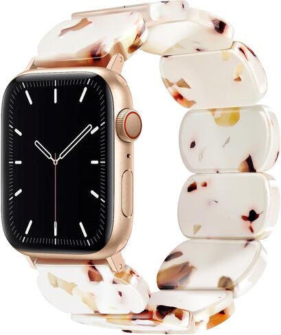 Newlibery Ivory White Beaded Resin Stretch Band for Apple Watch Women, S | Beaded resin stretch bracelet for women; fits 38/40/41mm and 42mm Apple Watch Series 10/11; easy-on elastic feel. in Kuwait
