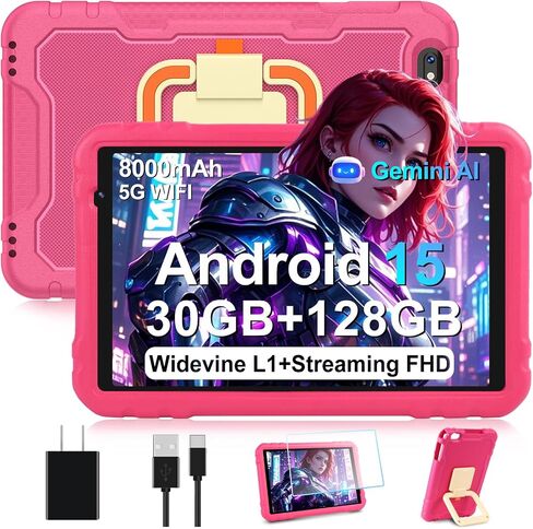 2026 Tablet 10 inch Android 15 Tablets 30GB+128GB+1TB Expand, 8000mAh Octa-Core Eletronic Tablet with Drop-proof Case, Gemini AI, HD IPS Display, GPS, 5G WIFI,Split-screen, Widevine L1 -Metal Black in Saudi Arabia