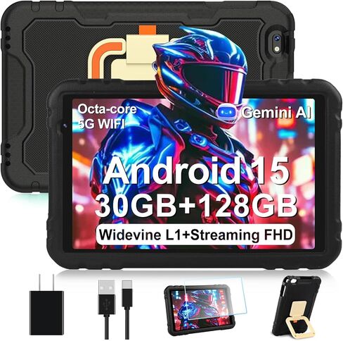 2026 Tablet 10 inch Android 15 Tablets 30GB+128GB+1TB Expand, 8000mAh Octa-Core Eletronic Tablet with Drop-proof Case, Gemini AI, HD IPS Display, GPS, 5G WIFI,Split-screen, Widevine L1 -Metal Black in Saudi Arabia