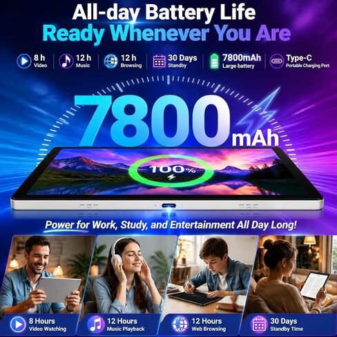 2026 Android 16 Tablet 11inch, 32GB +256GB +1TB Expand, 7800mAh Large Battery, Penta-Core CPU, Wi-Fi 6, HD IPS Touchscreen Display, Dual Camera, Black in Saudi Arabia