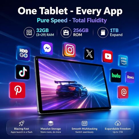 2026 Android 16 Tablet 11inch, 32GB +256GB +1TB Expand, 7800mAh Large Battery, Penta-Core CPU, Wi-Fi 6, HD IPS Touchscreen Display, Dual Camera, Black in Saudi Arabia