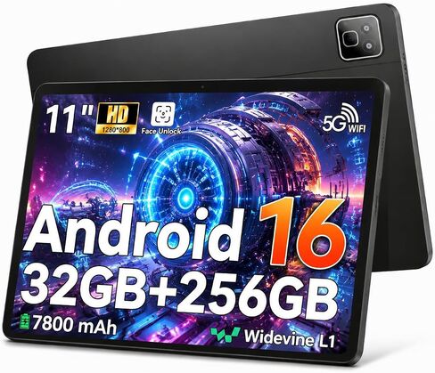 2026 Android 16 Tablet 11inch, 32GB +256GB +1TB Expand, 7800mAh Large Battery, Penta-Core CPU, Wi-Fi 6, HD IPS Touchscreen Display, Dual Camera, Black in Saudi Arabia