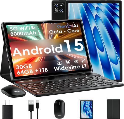 2026 Tablet 10 inch Android 15 Tablet with Keyboard 30GB RAM + 64GB ROM (Expand 1TB ) IPS Display Octa-Core Processor 8000mAh WiFi BT 5.0 w/ Gemini AI, Face Unlock, Split Screen, Screen Mirroring in Saudi Arabia