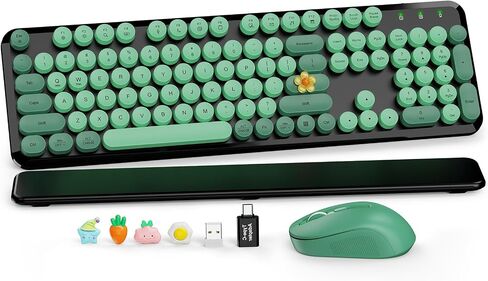 Wireless Keyboard, Round Keycaps, Retro Typewriter Keyboard with Magnetic Wrist Rest, Sleep Mode, Foldable Legs, 2.4GHz Full-Size Cordless Computer Keyboard for Windows PC, Laptop (Beige & Brown) in Kuwait