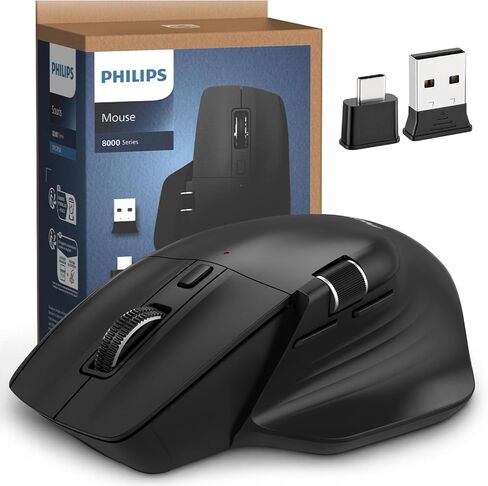 PHILIPS Ergonomic Wireless Mouse, Multi-Device Bluetooth (USB-A/C) for Laptop & Mac/PC, Silent Productivity Mouse with Side Scroll, 5-Level DPI Rechargeable Computer Mouse, Right-Handed Comfort in Saudi Arabia
