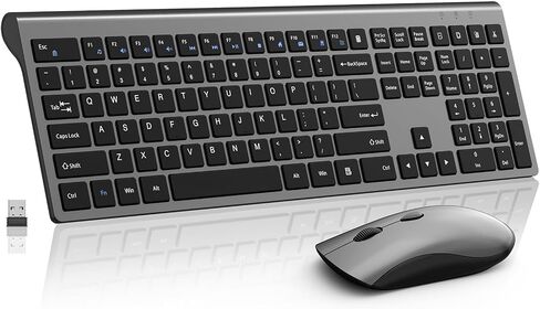Slim Silent Full Size Wireless Keyboard Mouse Combo Space Grey | With calculator key, 2400 DPI quiet mouse, USB cordless set, compatible with Windows, Mac, Laptop & PC in Saudi Arabia