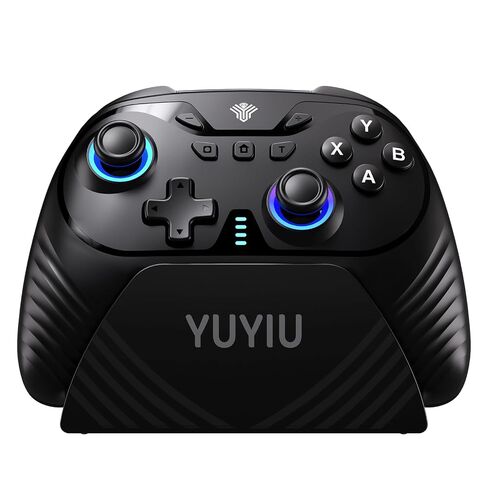 YUYIU Wireless Gaming Controller for PC, Switch, Steam Deck, Android, iOS | Hall Effect Joysticks, 1000Hz Polling Rate, RGB Lighting, Dual-Mode Triggers, Macro, Turbo, 6-Axis Gyro, Charging Dock, Black in Saudi Arabia