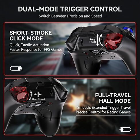 YUYIU Wireless Gaming Controller for PC, Switch, Steam Deck, Android, iOS | Hall Effect Joysticks, 1000Hz Polling Rate, RGB Lighting, Dual-Mode Triggers, Macro, Turbo, 6-Axis Gyro, Charging Dock, Black in Saudi Arabia